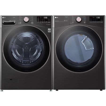 LG 27 Inch Wide 4.5 Cu. Ft. Front Load Washer and 7.4 Cu. Ft. Front Load Gas Dryer Laundry Pair with ColdWash and TrueSteam Black Steel