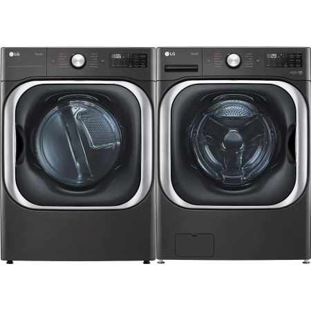 LG 29 Inch Wide 5.2 Cu. Ft. Front Load Washer and 9 Cu. Ft. Front Load Gas Dryer Laundry Pair with Smart Pairing Black Steel