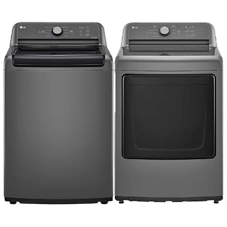 LG 27 Inch Wide 4.1 Cu. Ft. Top Load Washer and 27 Inch Wide 7.3 Cu. Ft. Electric Dryer Laundry Pair Grey