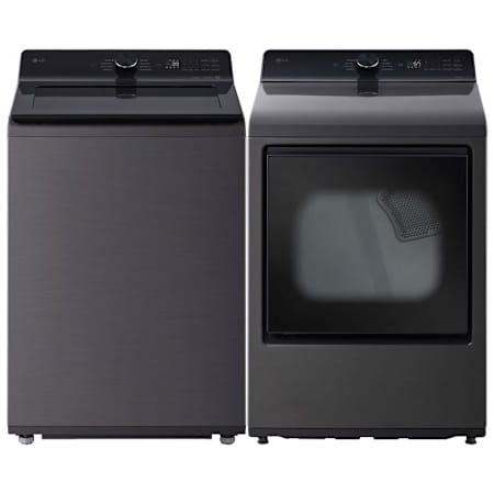 LG 27 Inch Wide 5 Cu. Ft. Top Load Washer and 27 Inch Wide 7.3 Cu. Ft. Gas Dryer Laundry Pair Platinum Black