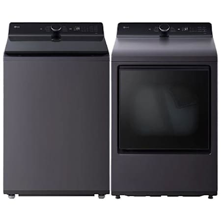LG 27 Inch Wide 5.5 Cu. Ft. Top Load Washer and 27 Inch Wide 7.3 Cu. Ft. Gas Dryer Laundry Pair with EasyLoad Technology Matte Black