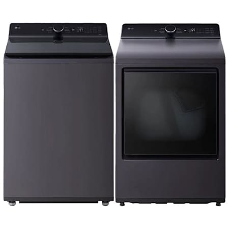 LG 27 Inch Wide 5.3 Cu. Ft. Top Load Washer and 27 Inch Wide 7.3 Cu. Ft. Electric Dryer Laundry Pair Matte Black