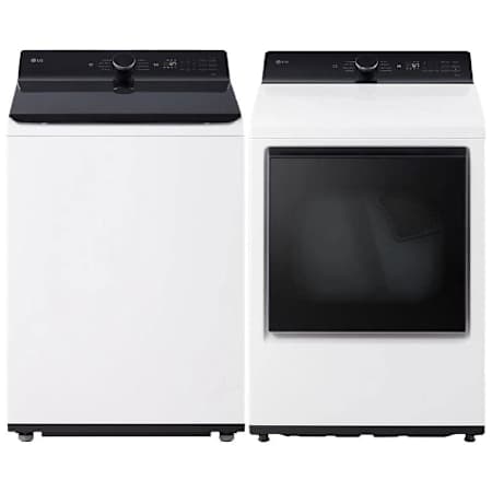 LG 27 Inch Wide 5.3 Cu. Ft. Top Load Washer and 27 Inch Wide 7.3 Cu. Ft. Electric Dryer Laundry Pair with SlamProof Glass Lid White