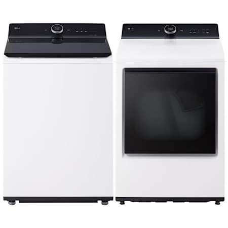 LG 27 Inch Wide 5.5 Cu. Ft. Top Load Washer and 27 Inch Wide 7.3 Cu. Ft. Gas Dryer Laundry Pair Alpine White