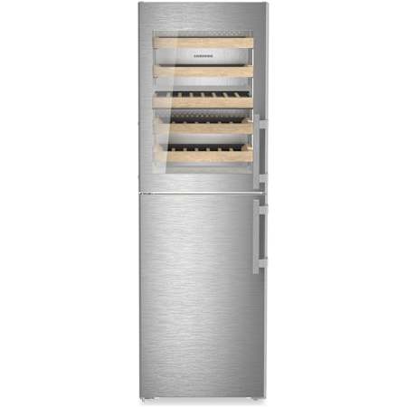 Liebherr 24 Inch Wide 44 Bottle Capacity Free Standing Wine Cooler and Bottom Freezer with SoftSystem and DuoCooling Stainless Steel