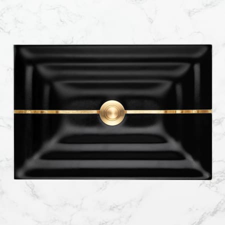 Linkasink 18" Rectangular Glass Undermount Bathroom Sink with Metal Leaf Accent Black Glass with Brass