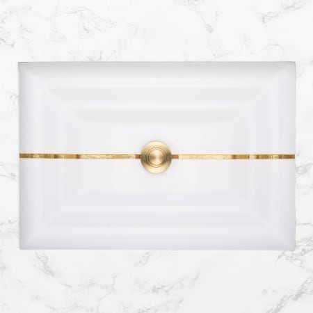 Linkasink 20" Rectangular Glass Undermount Bathroom Sink with Metal Leaf Accent White Glass with Gold