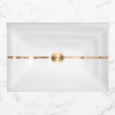 Linkasink 18" Rectangular Glass Undermount Bathroom Sink with Metal Leaf Accent White Glass with Gold