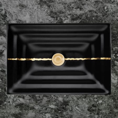 Linkasink 20" Rectangular Glass Undermount Bathroom Sink with Metal Leaf Accent Black Glass with Gold