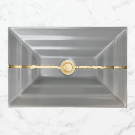 Linkasink 23" Rectangular Glass Undermount Bathroom Sink with Metal Leaf Accent Gray Glass with Gold
