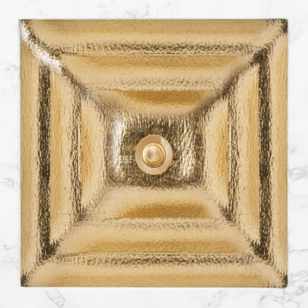 Linkasink 16-1/2" Square Glass Undermount Bathroom Sink with Metal Leaf Accent Glass with Brass