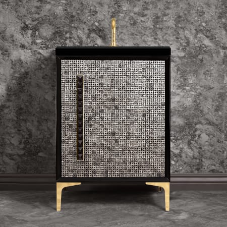 Linkasink Mother of Pearl 24" Single Free Standing Vanity Cabinet Only - Less Vanity Top Black / Polished Brass with Black Pyramid Glass