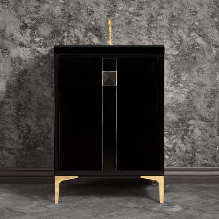 Linkasink Tuxedo 24" Single Free Standing Vanity Cabinet Only - Less Vanity Top Black / Polished Brass with Black Prism Glass