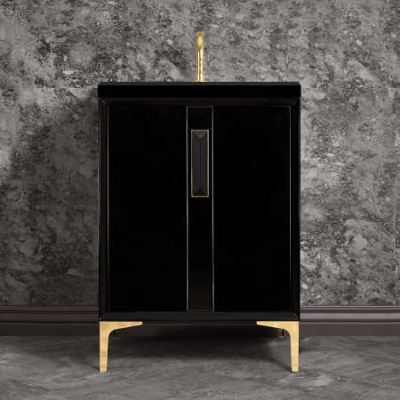 Linkasink Tuxedo 24" Single Free Standing Vanity Cabinet Only - Less Vanity Top Black / Polished Brass with Black Prism Glass