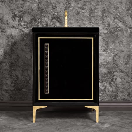 Linkasink Linea 24" Single Free Standing Vanity Cabinet Only - Less Vanity Top Black / Polished Brass with Black Pyramid Glass