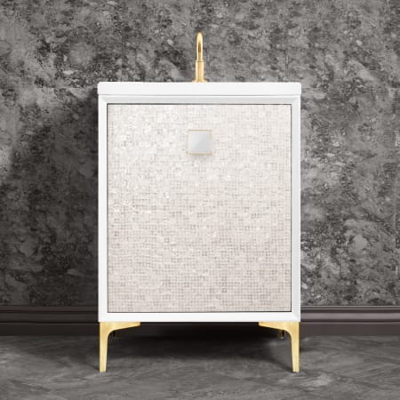Linkasink Divergence 24" Single Free Standing Vanity Cabinet Only - Less Vanity Top White / Satin Brass with White Prism Glass