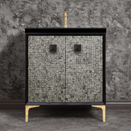 Linkasink Mother of Pearl 30" Single Free Standing Vanity Cabinet Only - Less Vanity Top Black / Polished Brass with Black Prism Glass