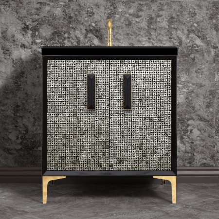 Linkasink Mother of Pearl 30" Single Free Standing Vanity Cabinet Only - Less Vanity Top Black / Polished Brass with Black Prism Glass