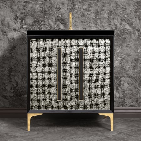 Linkasink Mother of Pearl 30" Single Free Standing Vanity Cabinet Only - Less Vanity Top Black / Polished Brass with Black Prism Glass