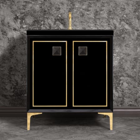 Linkasink Linea 30" Single Free Standing Vanity Cabinet Only - Less Vanity Top Black / Polished Brass with Black Prism Glass