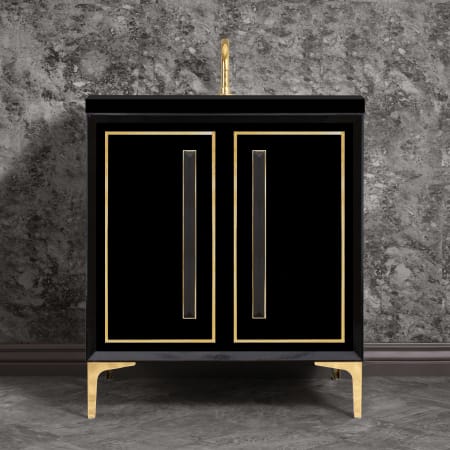 Linkasink Linea 30" Single Free Standing Vanity Cabinet Only - Less Vanity Top Black / Polished Brass with Black Prism Glass