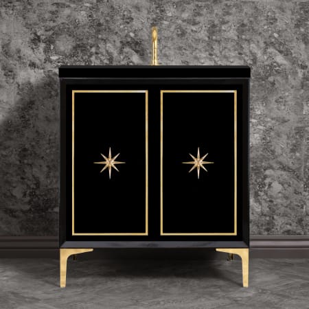 Linkasink Linea 30" Single Free Standing Vanity Cabinet Only - Less Vanity Top Black with Polished Brass