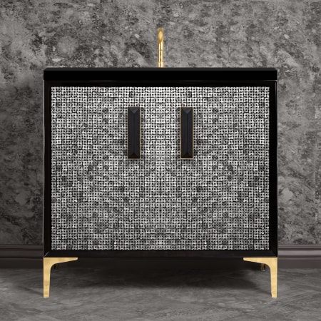 Linkasink Mother of Pearl 36" Single Free Standing Vanity Cabinet Only - Less Vanity Top Black / Polished Brass with Black Prism Glass