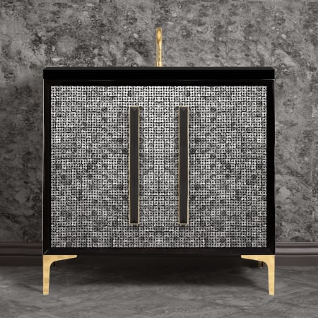 Linkasink Mother of Pearl 36" Single Free Standing Vanity Cabinet Only - Less Vanity Top Black / Polished Brass with Black Prism Glass