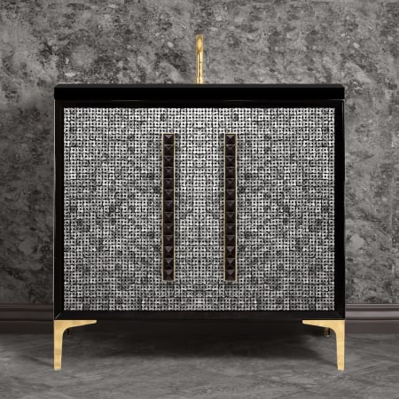 Linkasink Mother of Pearl 36" Single Free Standing Vanity Cabinet Only - Less Vanity Top Black / Polished Brass with Black Pyramid Glass