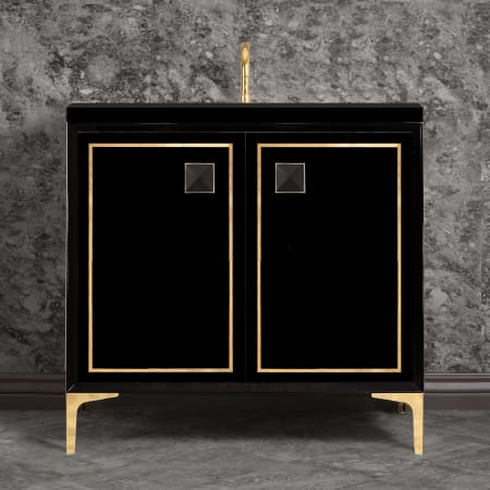 Linkasink Linea 36" Single Free Standing Vanity Cabinet Only - Less Vanity Top Black / Polished Brass with Black Prism Glass