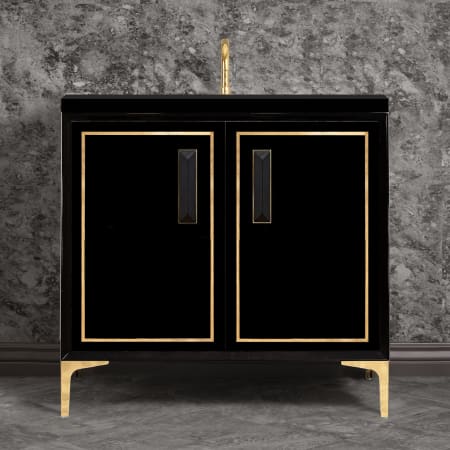 Linkasink Linea 36" Single Free Standing Vanity Cabinet Only - Less Vanity Top Black / Polished Brass with Black Prism Glass