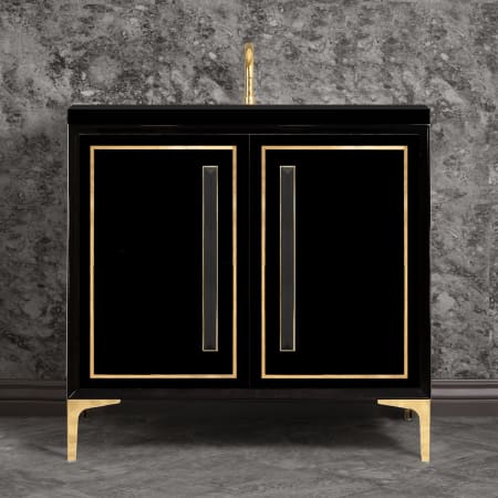 Linkasink Linea 36" Single Free Standing Vanity Cabinet Only - Less Vanity Top Black / Polished Brass with Black Prism Glass