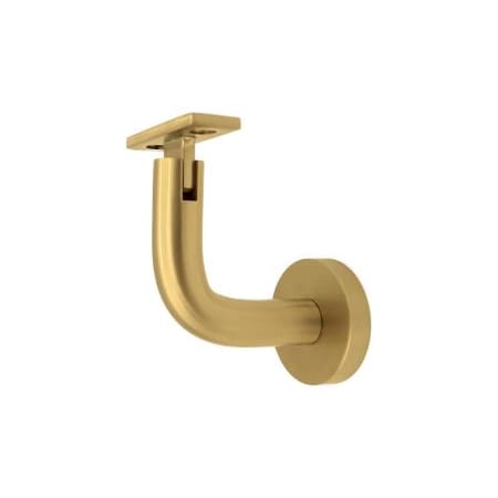 Linnea 304 Grade Stainless Steel 3-3/16 Inch Projection Glass Mount Hand Rail Bracket with Flat Clamp and Round Rose PVD Satin Brass