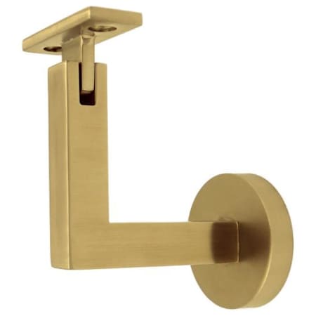 Linnea 304 Grade Stainless Steel 3-3/16 Inch Projection Glass Mount Hand Rail Bracket with Flat Clamp and Round Rose PVD Satin Brass