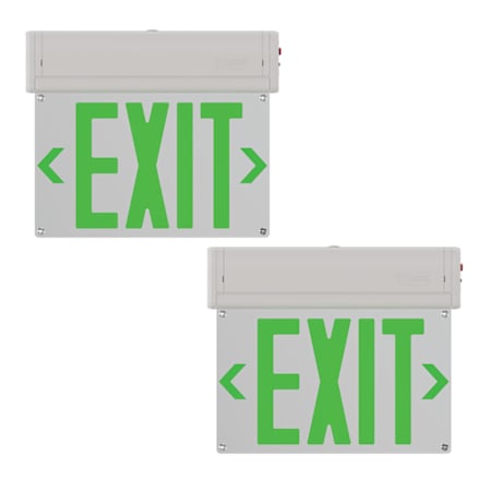 Lithonia Lighting Basics Edge-Lit Exit Sign 4" Wide LED Green Letter Exit Light - 2-Pack White