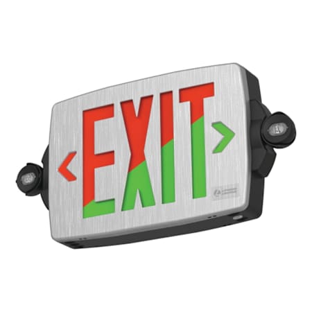 Lithonia Lighting Contractor Select Quantum MVOLT Double Faced Emergency Lighting and Exit Sign with Red and Green Brushed Silver