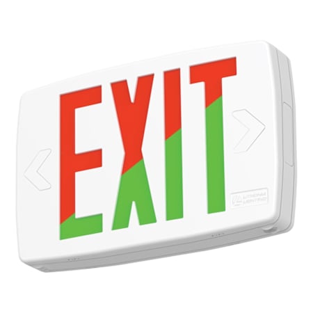 Lithonia Lighting Quantum LQM 12" Wide Exit Sign with Red and Green Letters White