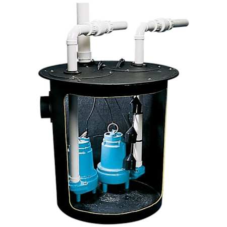 Little Giant 10S-DPLX - 1/2 HP Cast Iron Pre-Packaged Duplex Sewage Pump (10SC-CIM) System with PB Tether Floats (24" x 36" - Structural Foam Basin) N/A