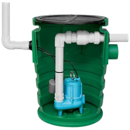 Little Giant WCR-9SS - 4/10 HP Cast Iron Pre-Packaged Water Collection Sewage Pump (9SC-CIA-RF) System with PB Tether Float (20" x 30" - Poly Basin/Steel Cover) N/A