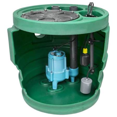 Little Giant 9JF2V2DA1 - Pit Plus Jr. 4/10 HP Premium Simplex Sewage System with Tether Float Switch and Indoor Alarm (2" Vent, 2" Discharge) N/A