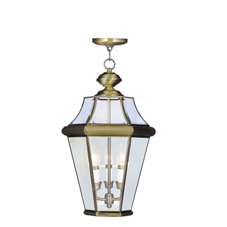 Livex Lighting Georgetown 3 Light 13" Wide Taper Candle Outdoor Pendant with Clear Glass Shade Antique Brass