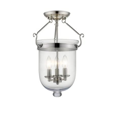 Livex Lighting Jefferson 3 Light Semi-Flush Ceiling Fixture Polished Nickel