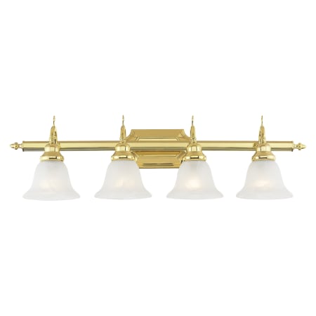 Livex Lighting 4 Light 400 Watt 33" Wide Bathroom Fixture with White Alabaster Glass from the French Regency Collection Polished Brass