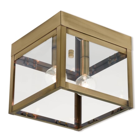 Livex Lighting Nyack 2 Light 8" Wide Flush Mount Square Ceiling Fixture Antique Brass