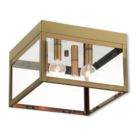 Livex Lighting Nyack 4 Light 11" Wide Flush Mount Square Ceiling Fixture Antique Brass