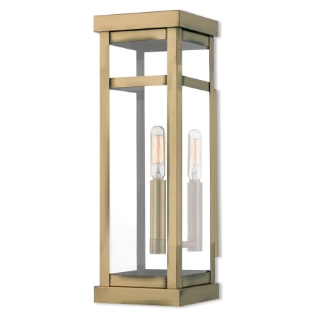 Livex Lighting Hopewell Single Light 15" Tall Outdoor Wall Sconce with Glass Panel Shades Antique Brass