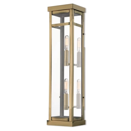Livex Lighting Hopewell 2 Light 22" Tall Outdoor Wall Sconce with Glass Panel Shades Antique Brass