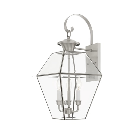 Livex Lighting Westover 3 Light 23-1/4" Tall Outdoor Wall Sconce with Clear Glass Shade Brushed Nickel