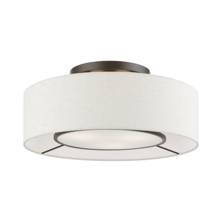 Livex Lighting Ellsworth 3 Light 17" Wide Flush Mount Drum Ceiling Fixture Brushed Nickel / Shiny White Accents