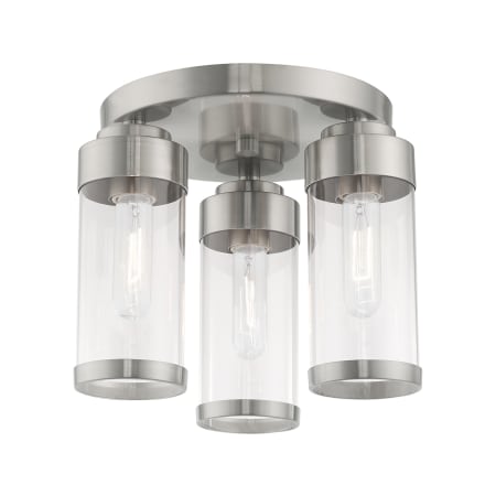 Livex Lighting Hillcrest 3 Light 12" Wide Flush Mount Ceiling Fixture Brushed Nickel